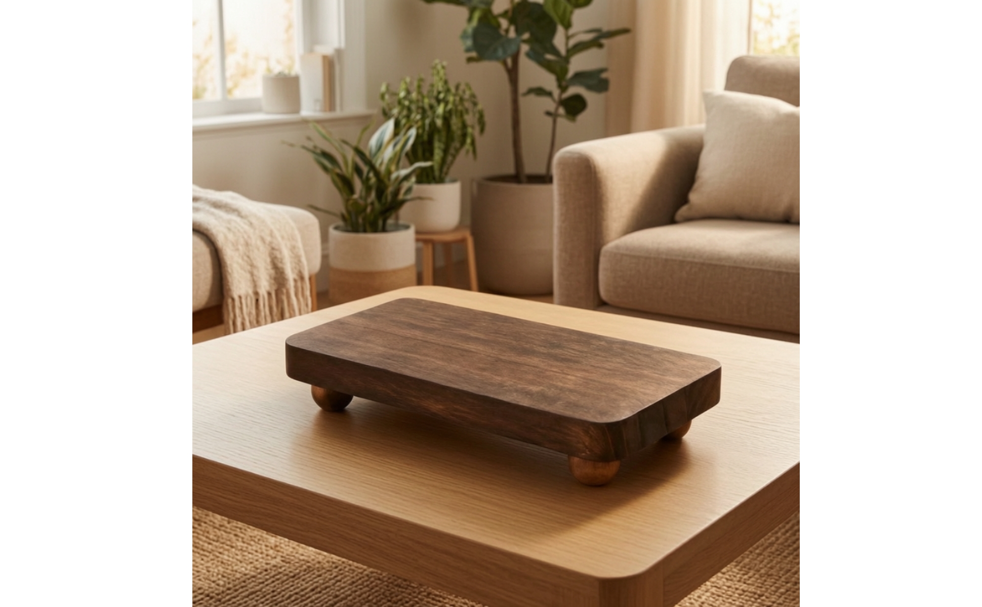 Wooden Display Stand with Rounded Feet Versatile Stackable Wood Display Platform