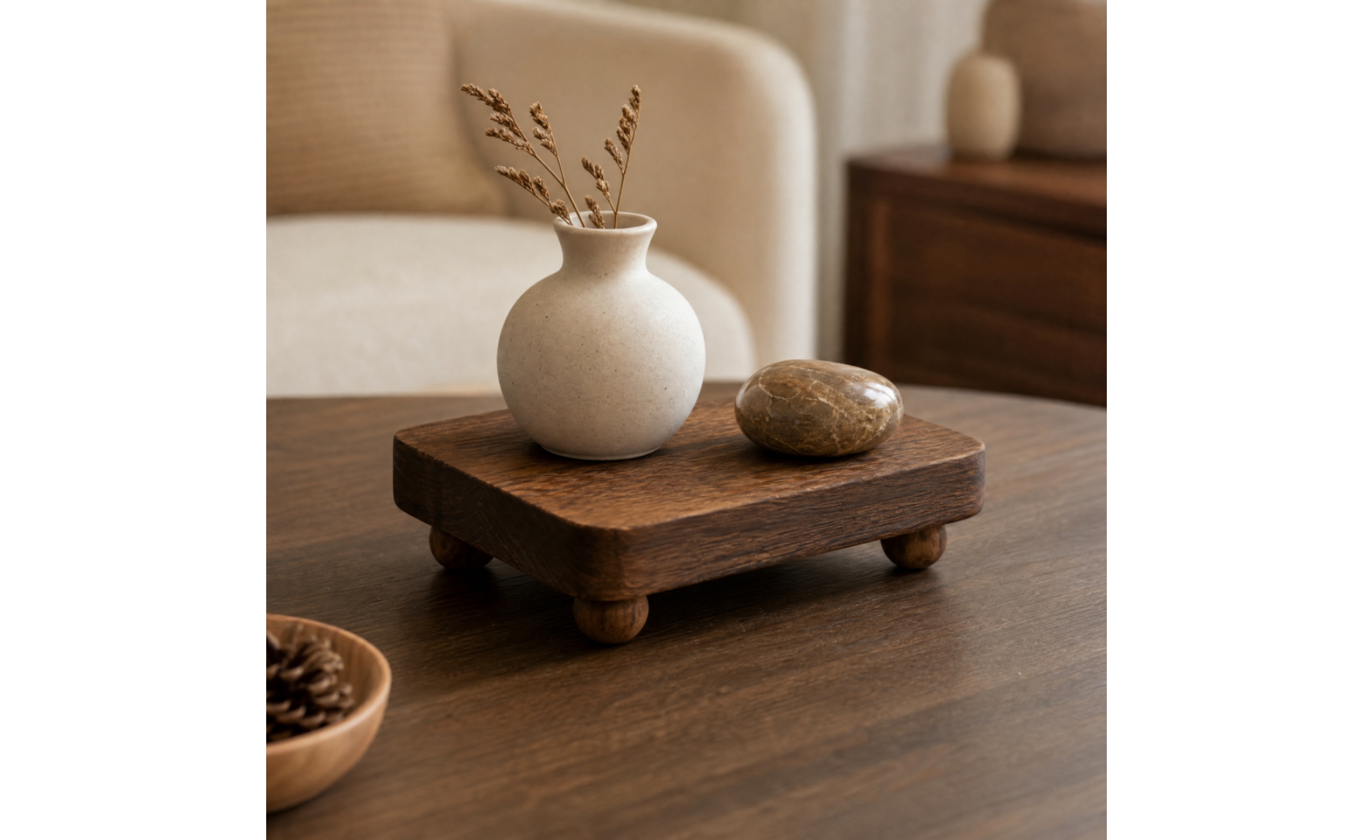 Wooden Display Stand with Rounded Feet Versatile Stackable Wood Display Platform