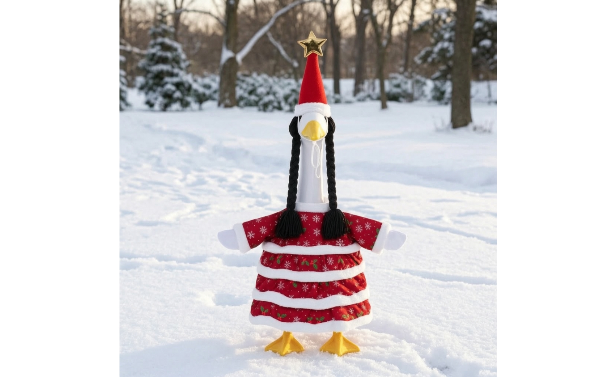 Christmas Goose Statuary Costume Festive Goose Statue Costume with Santa Hat