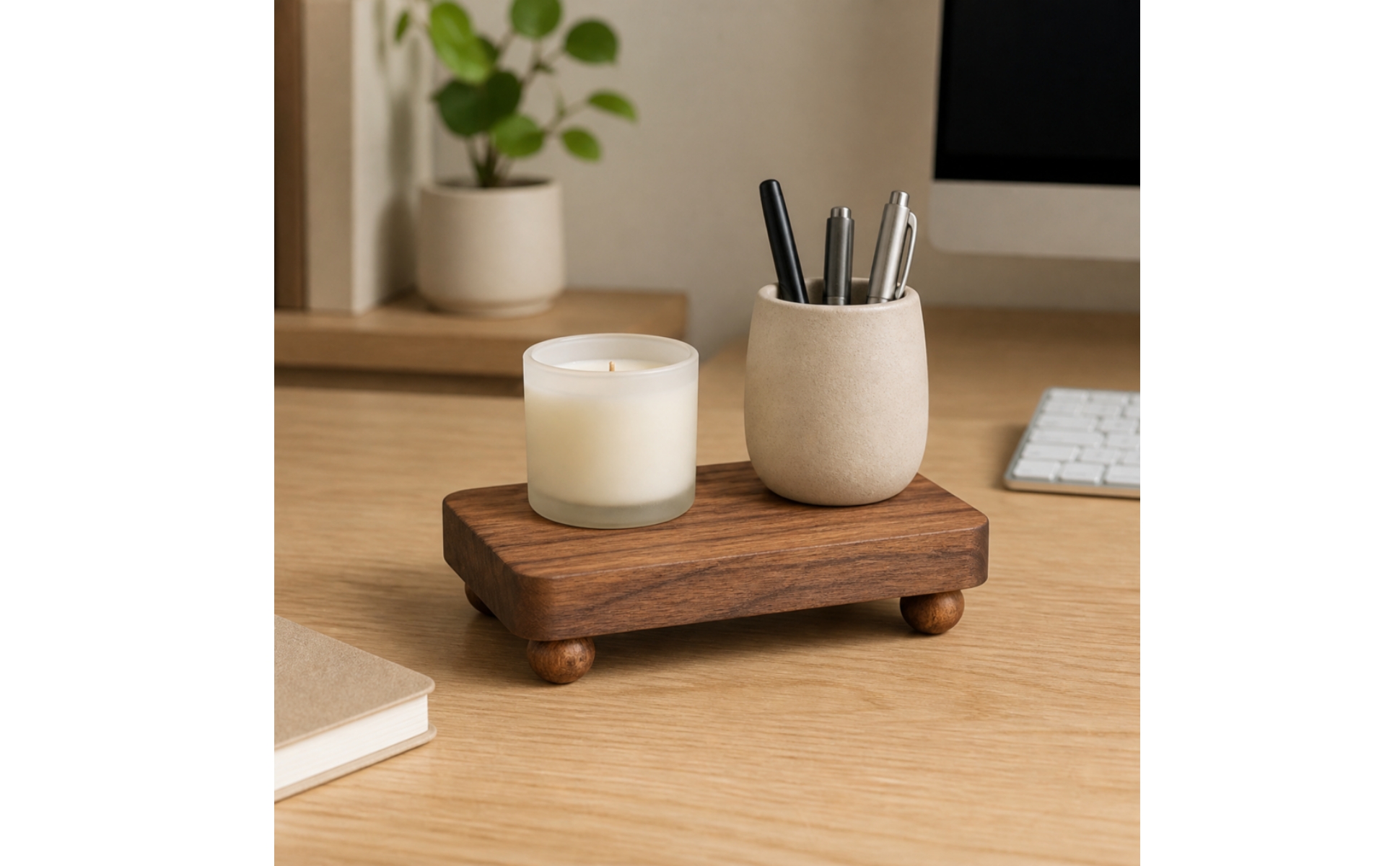 Wooden Display Stand with Rounded Feet Versatile Stackable Wood Display Platform