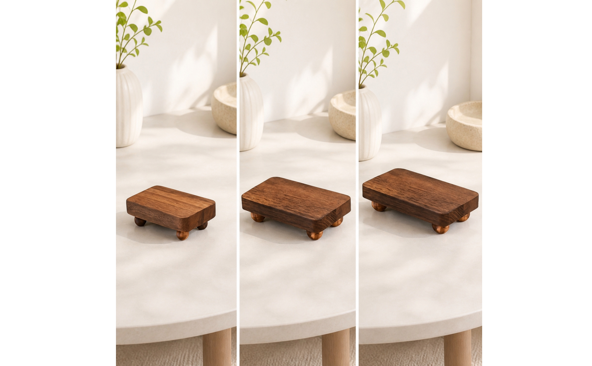 Wooden Display Stand with Rounded Feet Versatile Stackable Wood Display Platform