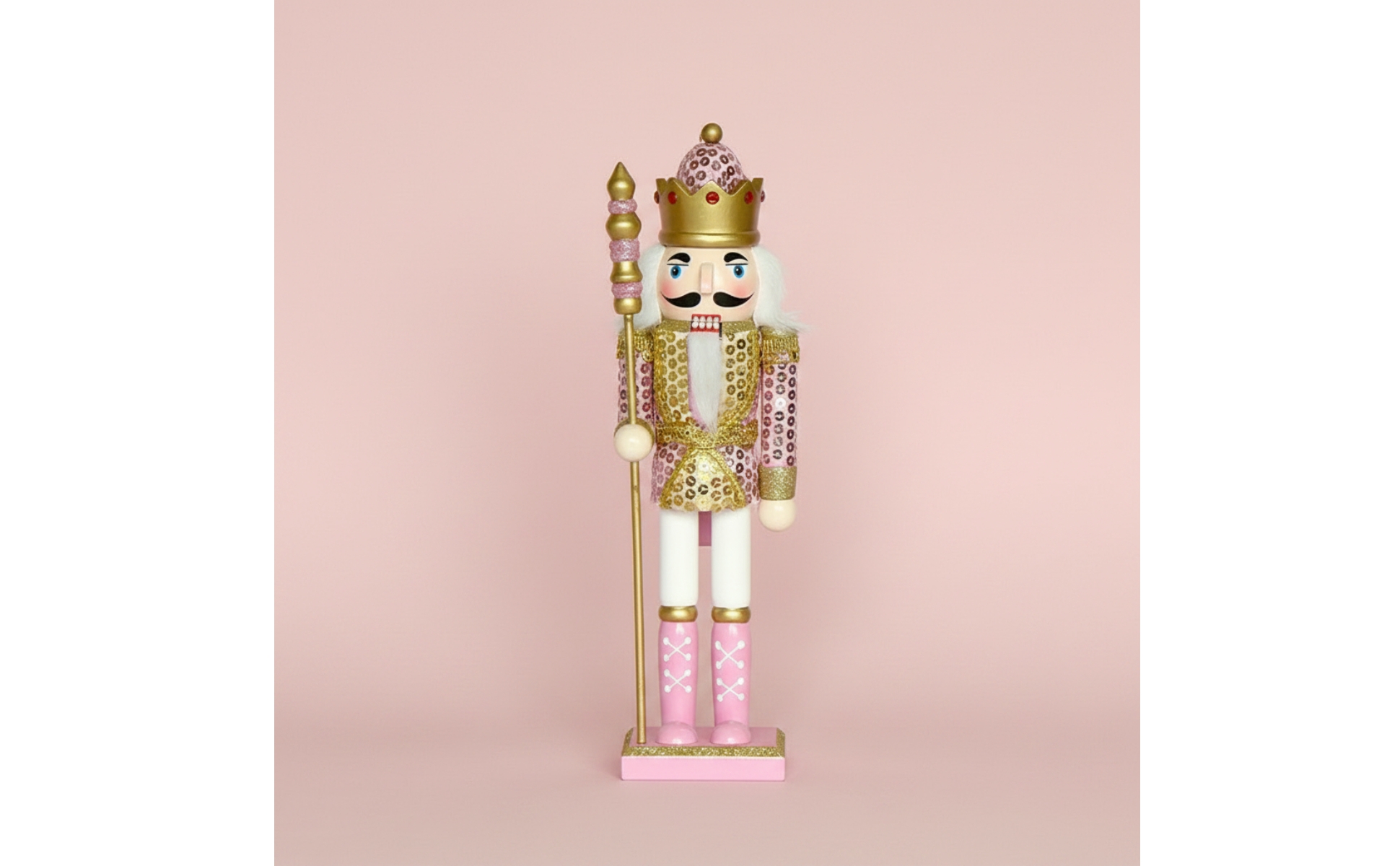 Crowned King Nutcracker with Scepter Painted Finish for Shelf Decor, Living Room