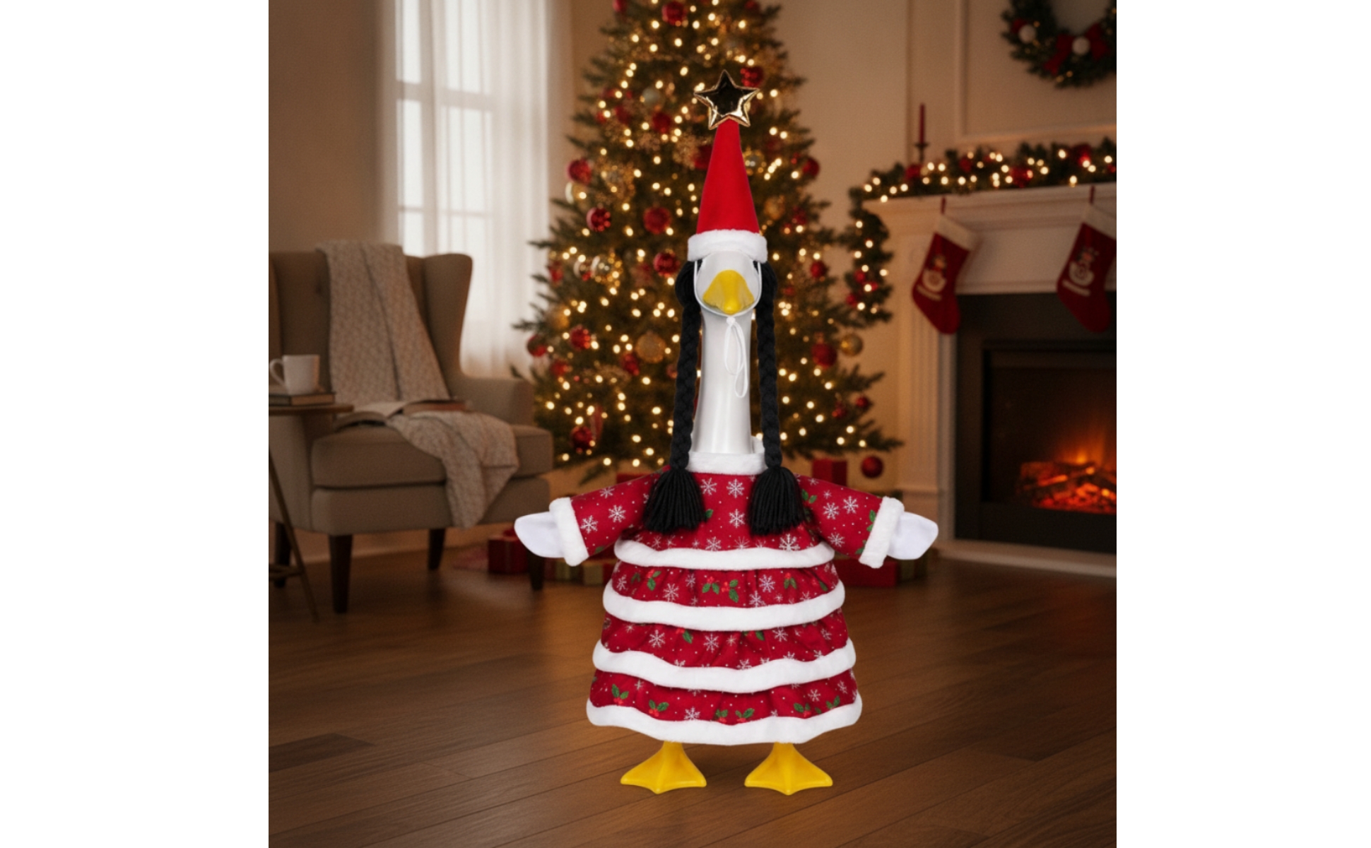 Christmas Goose Statuary Costume Festive Goose Statue Costume with Santa Hat