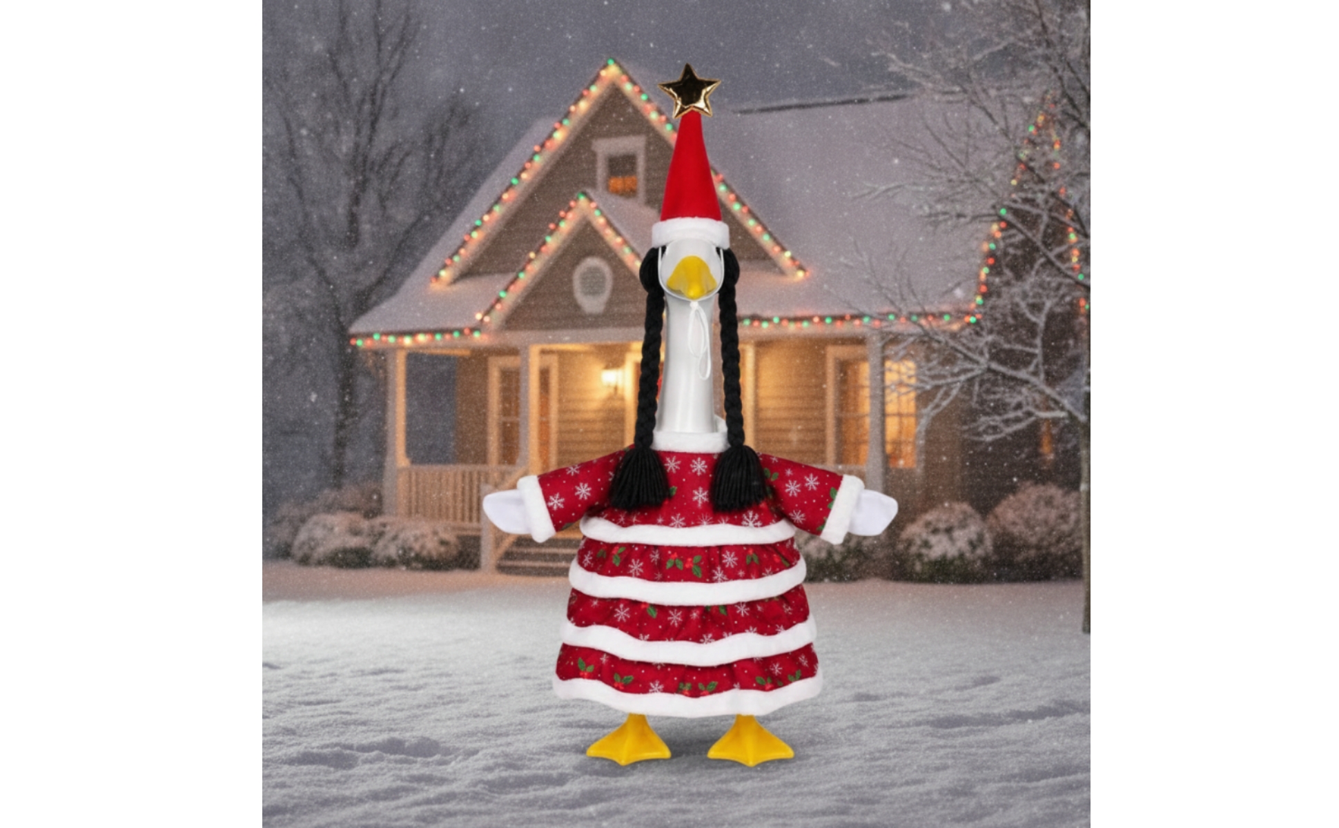 Christmas Goose Statuary Costume Festive Goose Statue Costume with Santa Hat