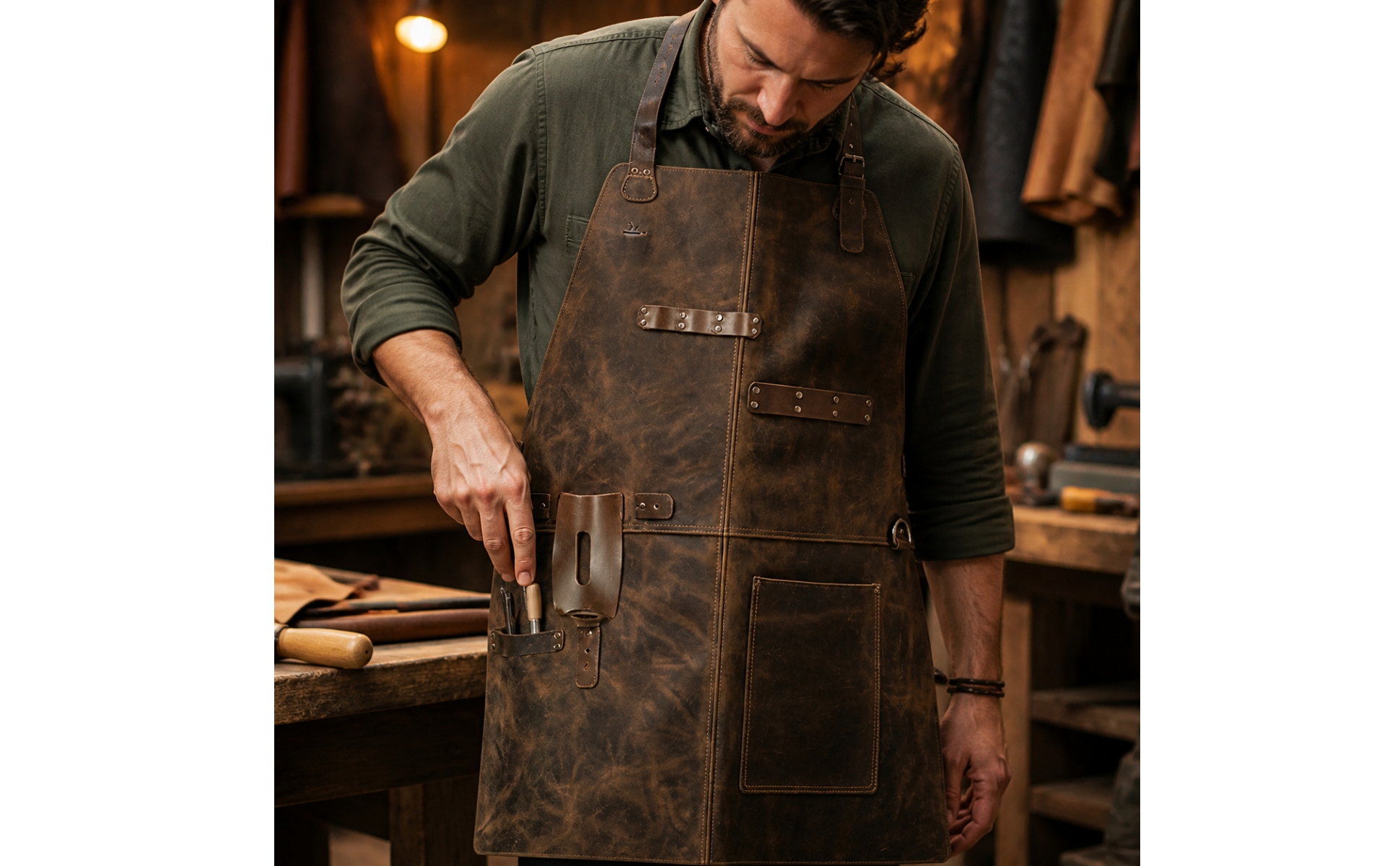 PU Leather Apron Stain-Resistant Leather Shop Apron with Pockets Long-Lasting
