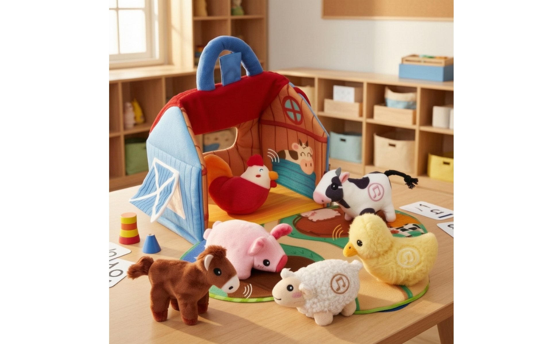 Portable Barn Play Set with Soft Farm Animals Textured Farm-Themed Activity Toy