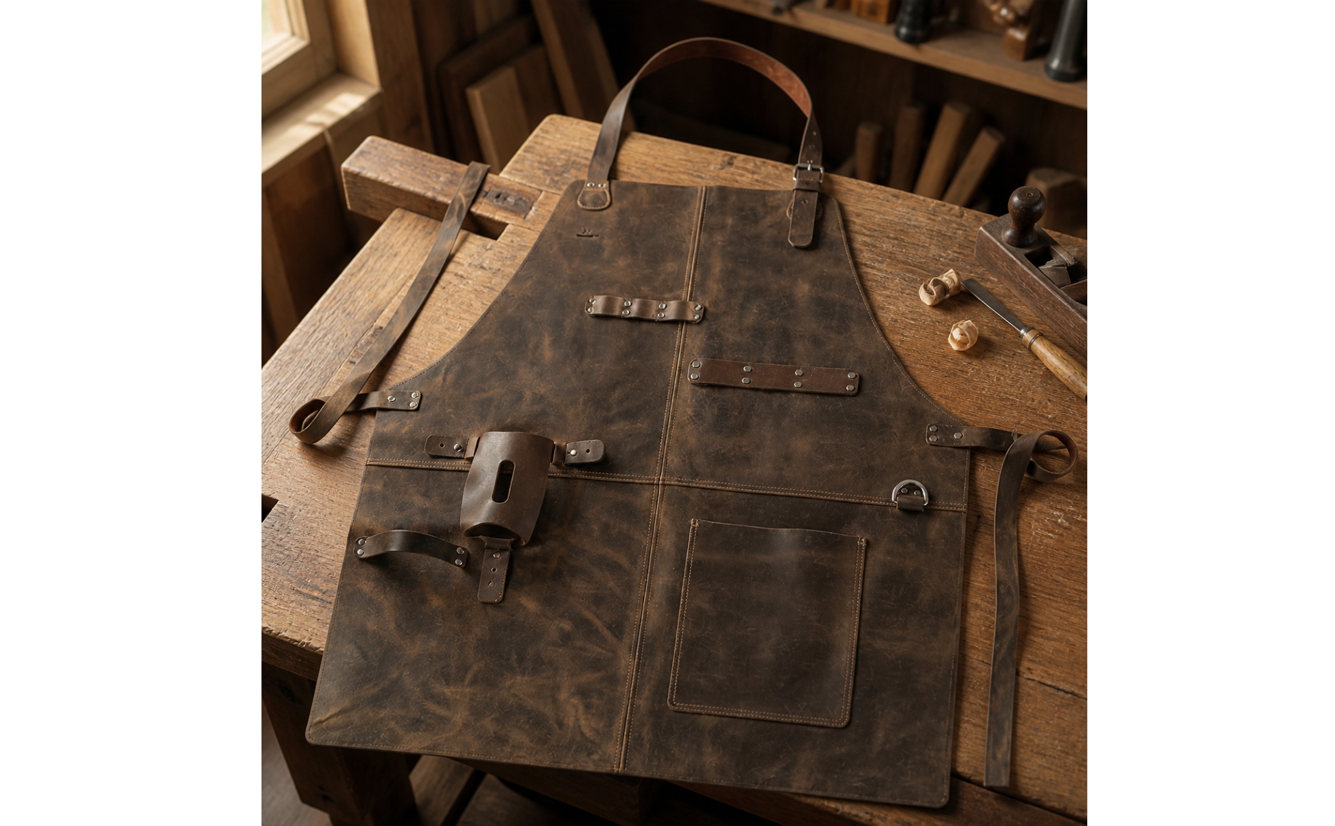 PU Leather Apron Stain-Resistant Leather Shop Apron with Pockets Long-Lasting