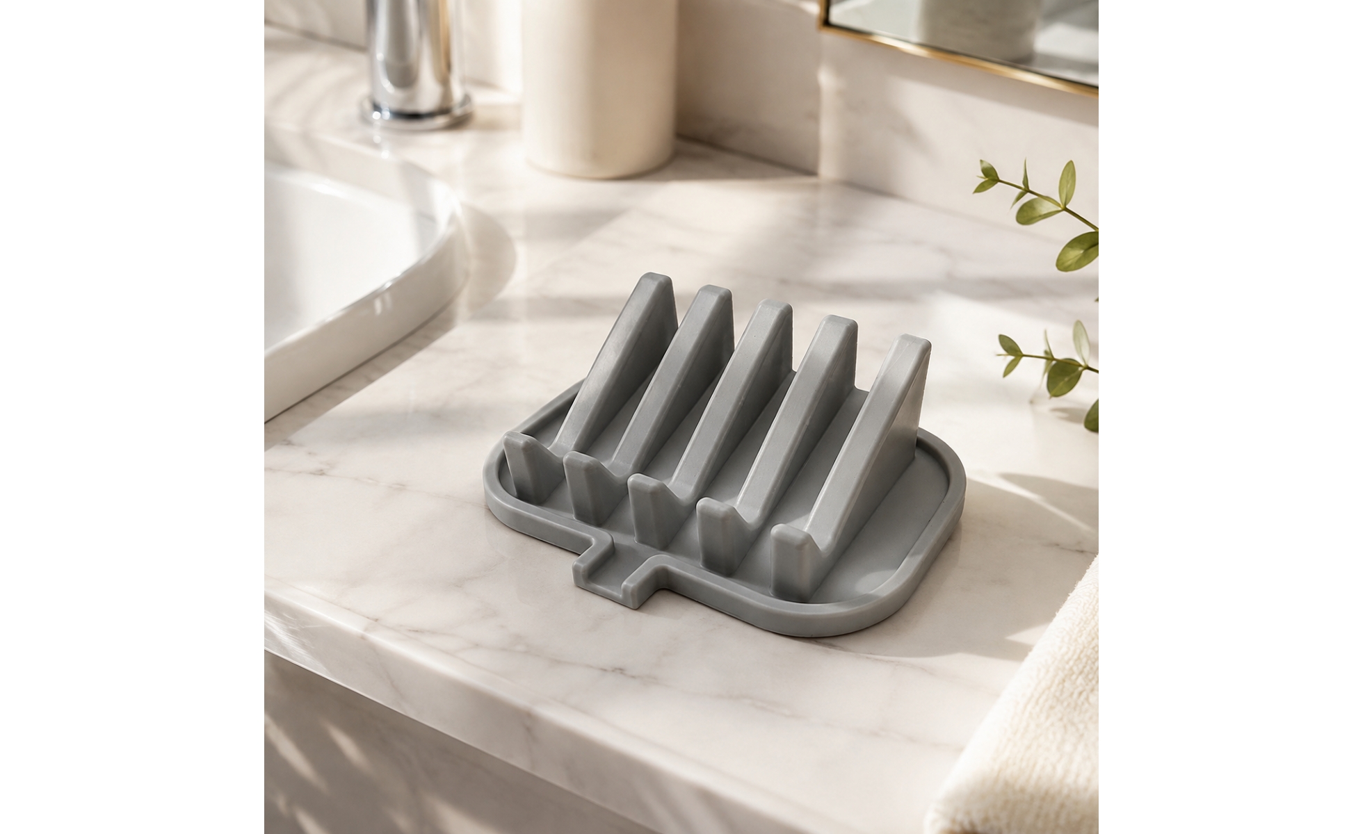 Rectangular Silicone Soap Tray Ribbed Surface for Bathroom Counter, Kitchen Sink