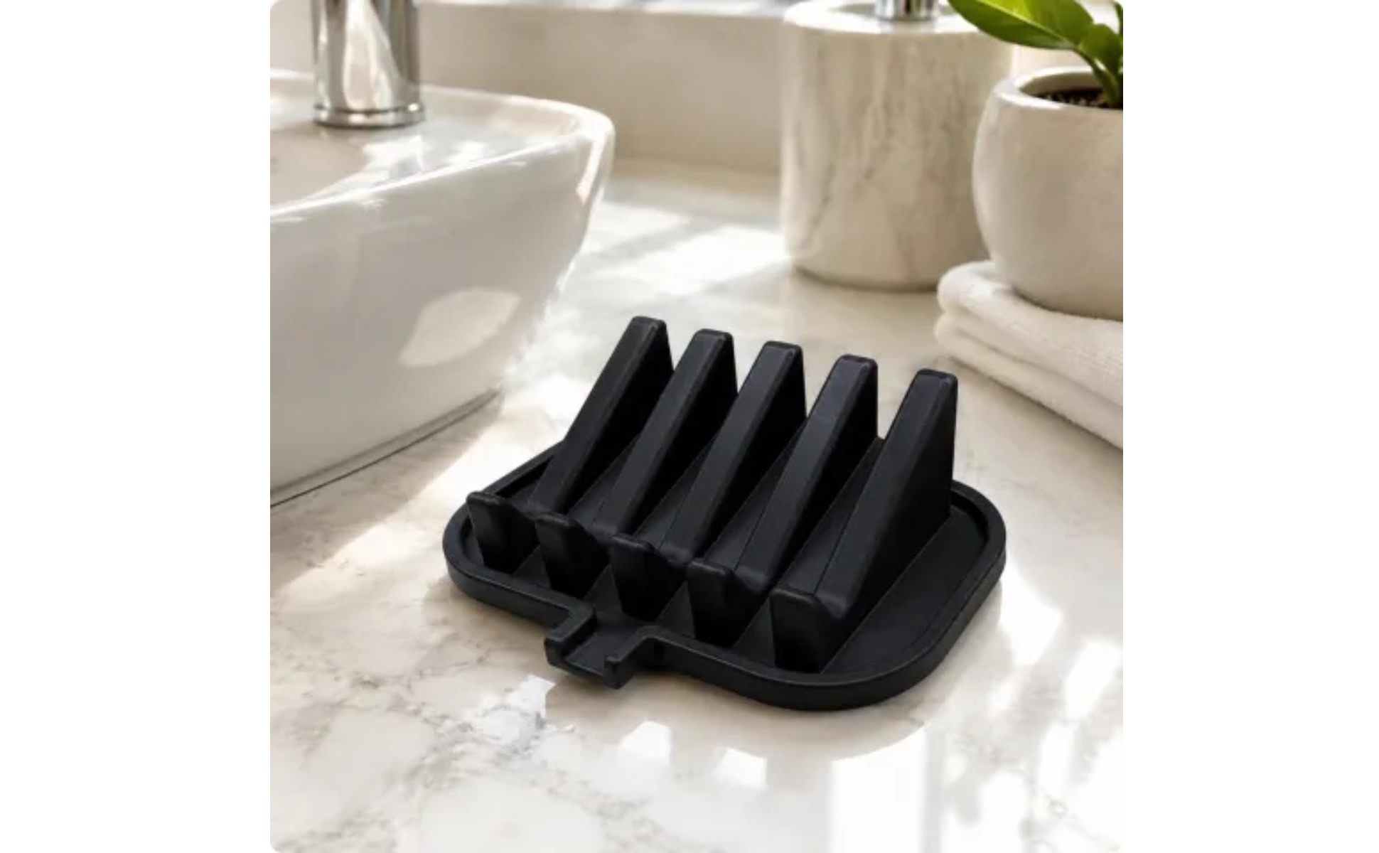 Rectangular Silicone Soap Tray Ribbed Surface for Bathroom Counter, Kitchen Sink
