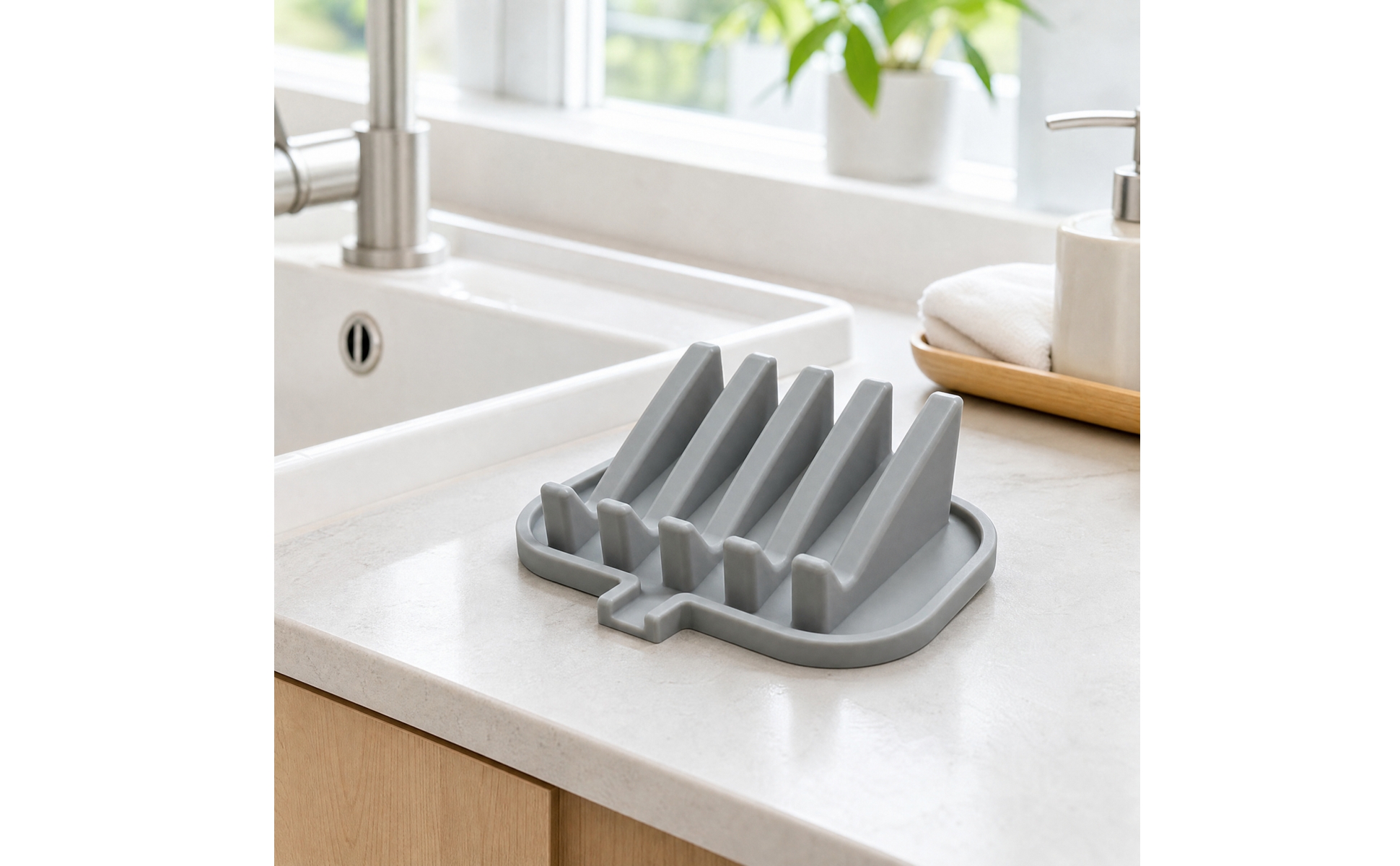 Rectangular Silicone Soap Tray Ribbed Surface for Bathroom Counter, Kitchen Sink