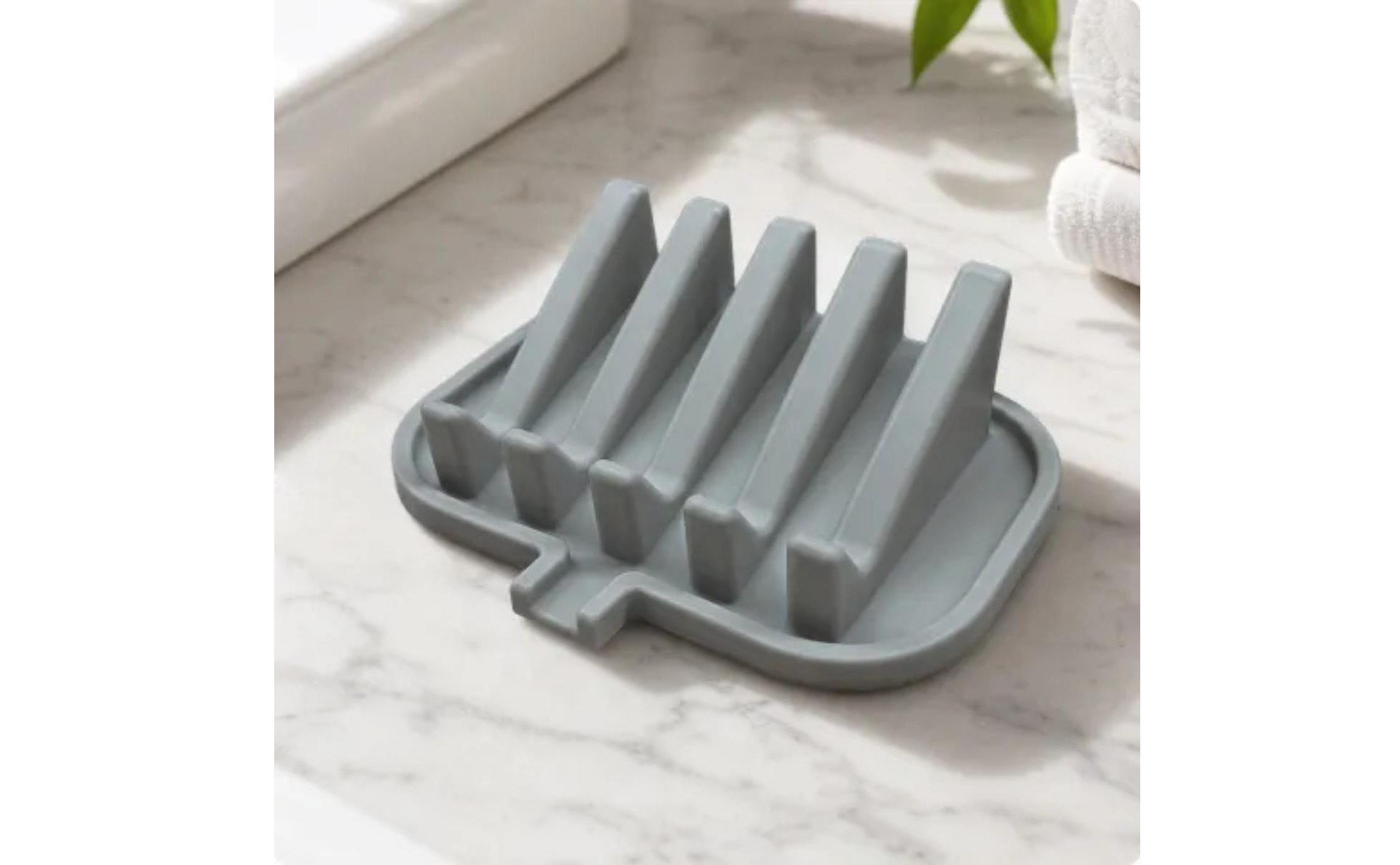 Rectangular Silicone Soap Tray Ribbed Surface for Bathroom Counter, Kitchen Sink