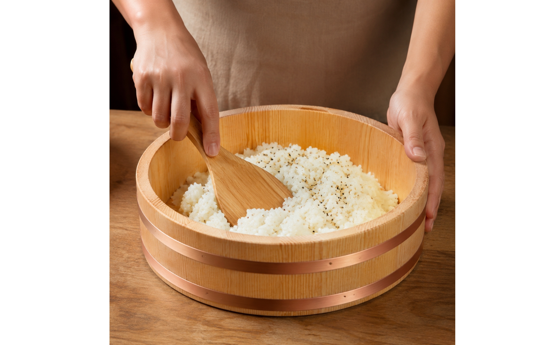 Round Wooden Rice Bowl Japanese Wooden Rice Bowl with Horizontal Bands Versatile