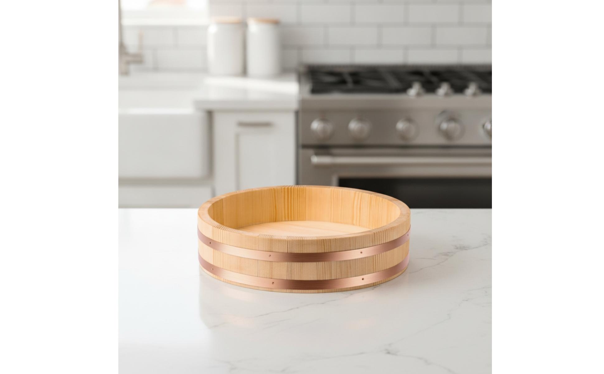 Round Wooden Rice Bowl Japanese Wooden Rice Bowl with Horizontal Bands Versatile