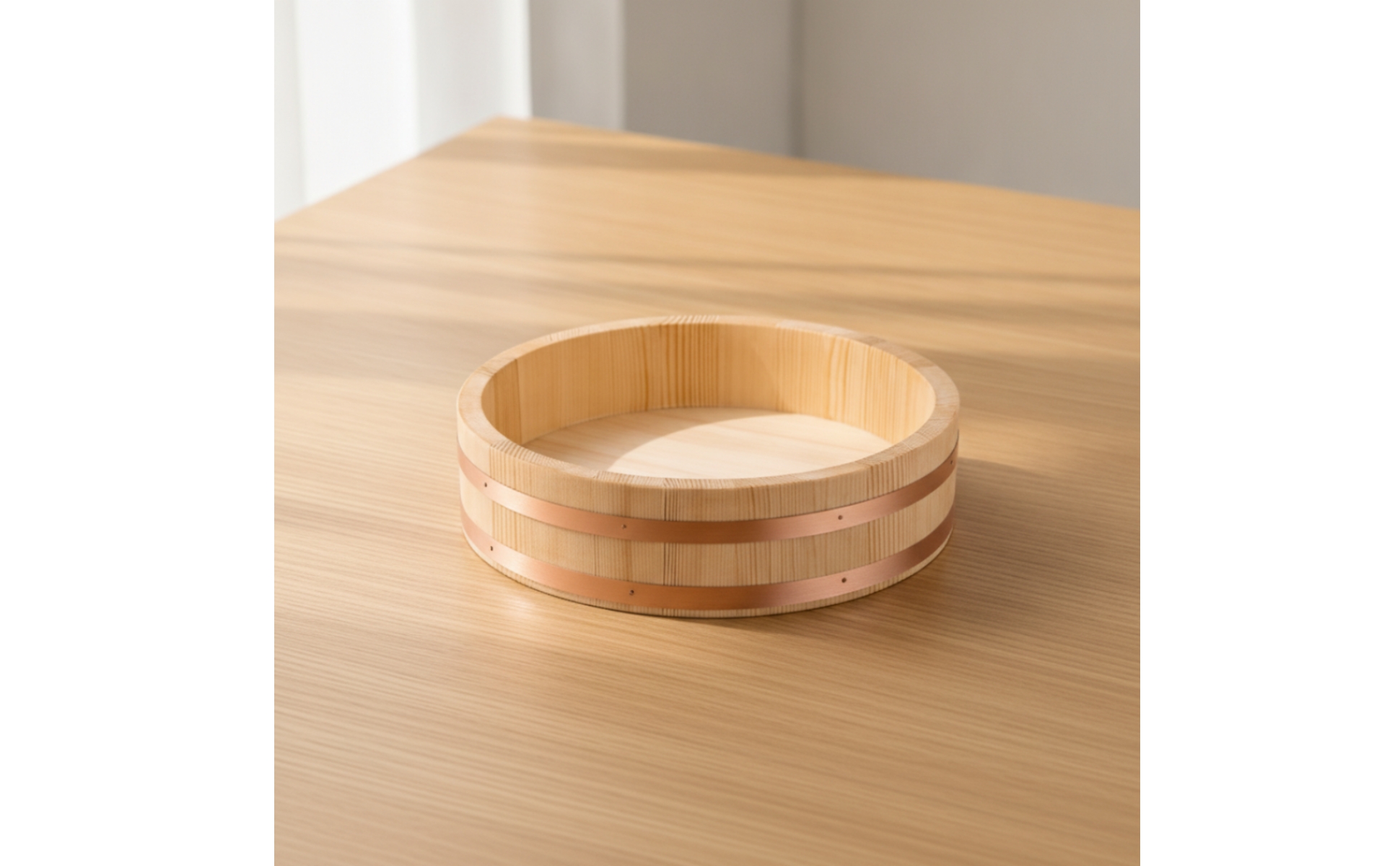Round Wooden Rice Bowl Japanese Wooden Rice Bowl with Horizontal Bands Versatile