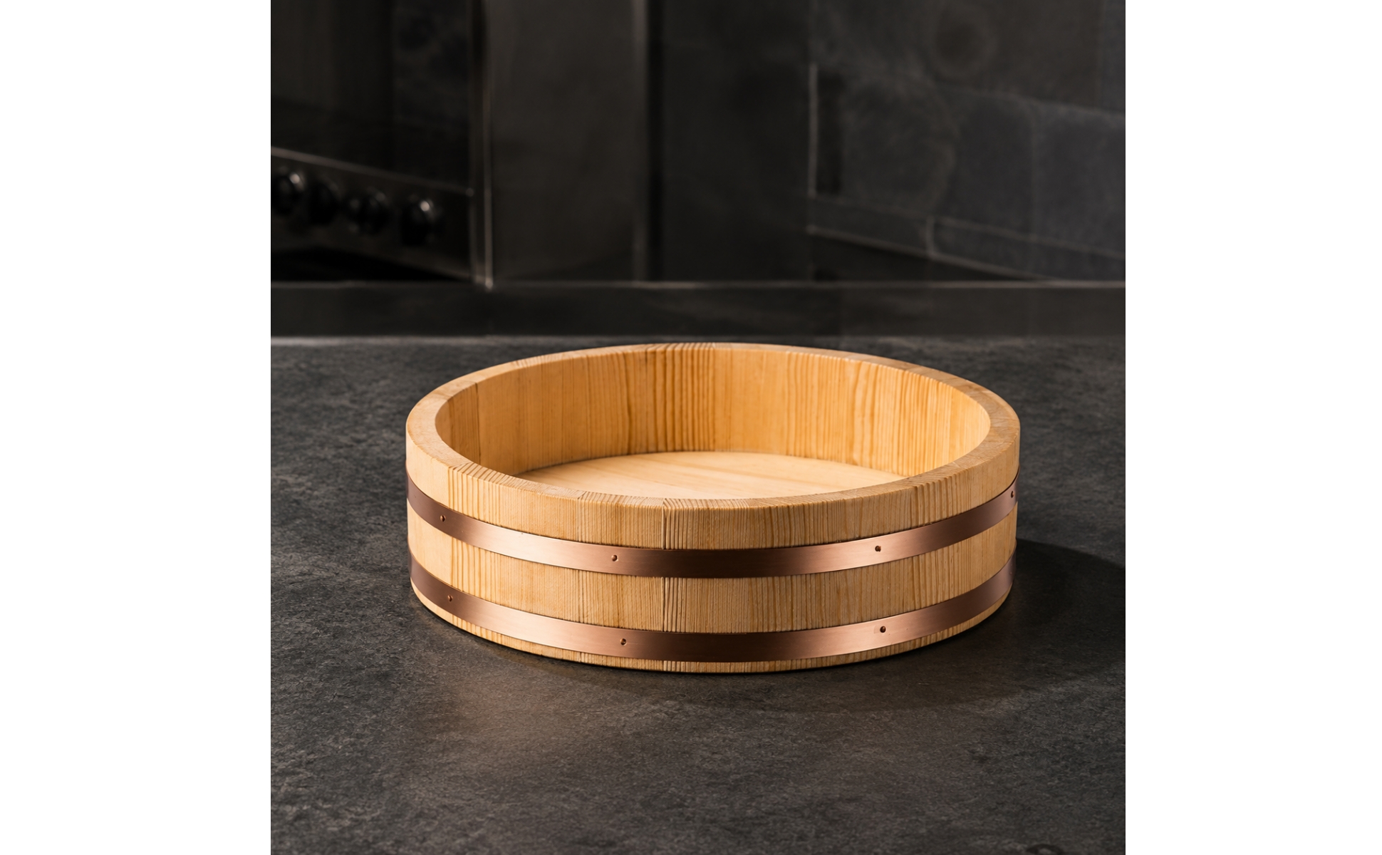Round Wooden Rice Bowl Japanese Wooden Rice Bowl with Horizontal Bands Versatile