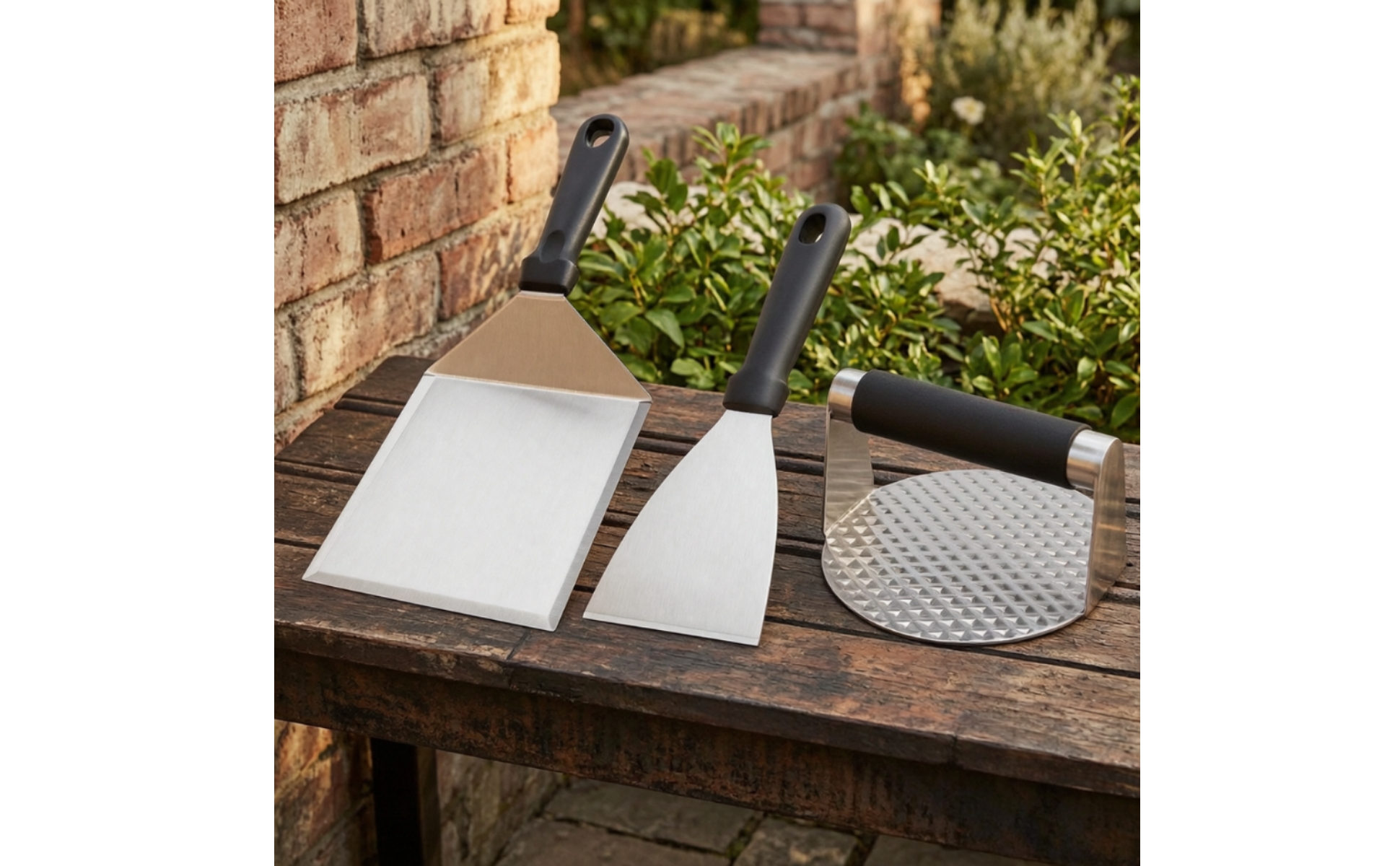 3 Pieces Grilling Tools Ergonomic Bbq and Meat Press Set Complete