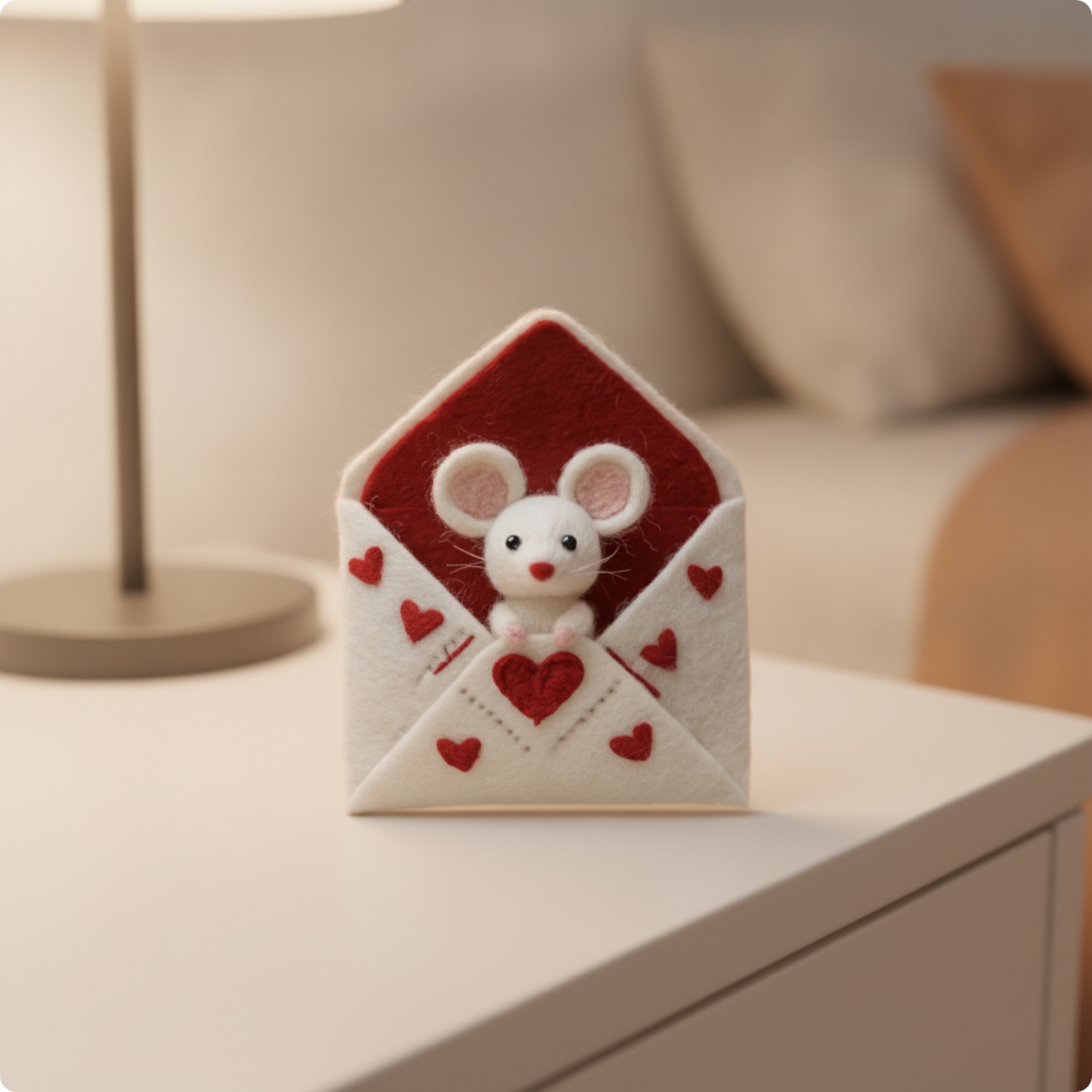Kleine Valentins-Filzmaus Romantisch Nadelfilzmaus Detailreich für Valentinstag